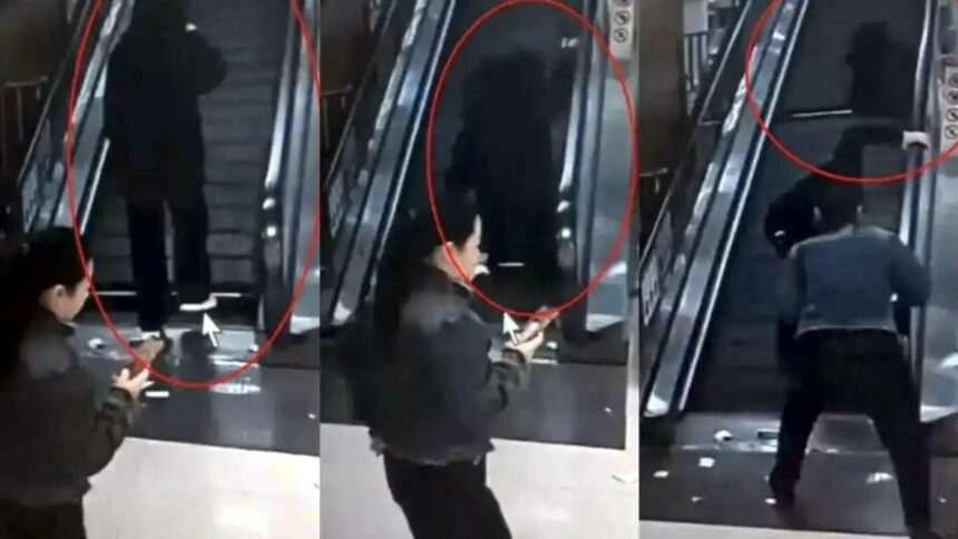 Femeie prinsă de o scară rulantă în China