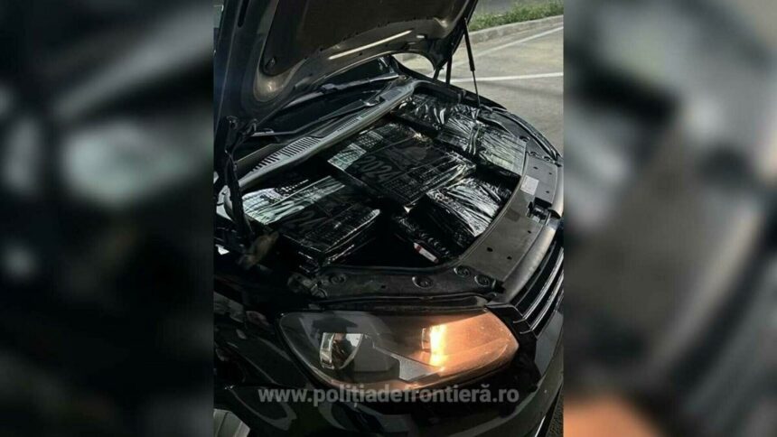 Descoperire șocantă a polițiștilor din Iași: 9.000 de țigarete ascunse sub capota unei mașini