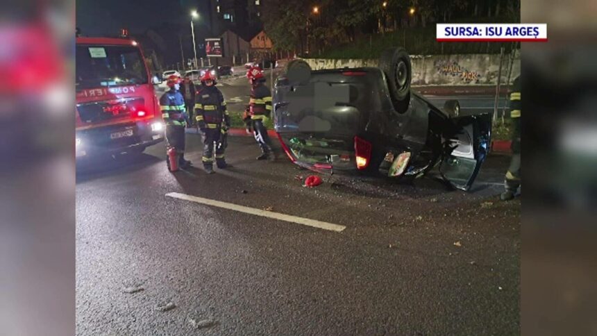 img Accident rutier în Pitești: Șoferiță de 20 de ani s-a răsturnat cu mașina
