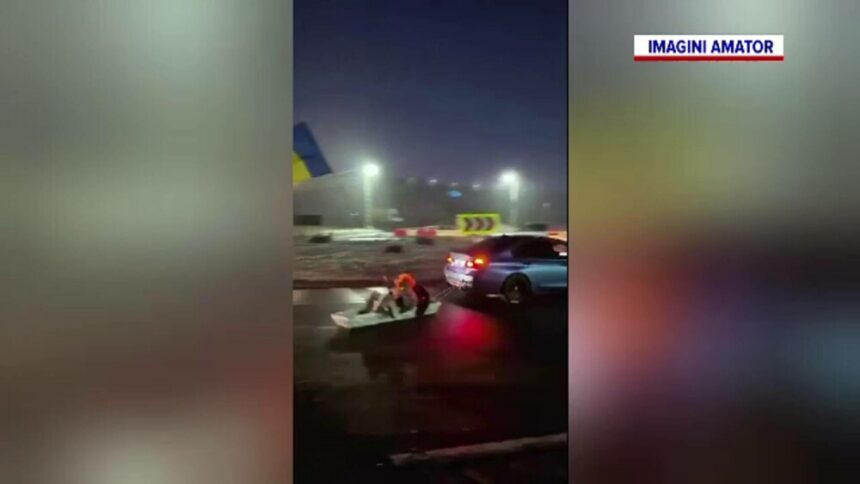 img Sancționare pentru șoferul care a făcut drifturi într-un sens giratoriu cu un sicriu legat de mașină