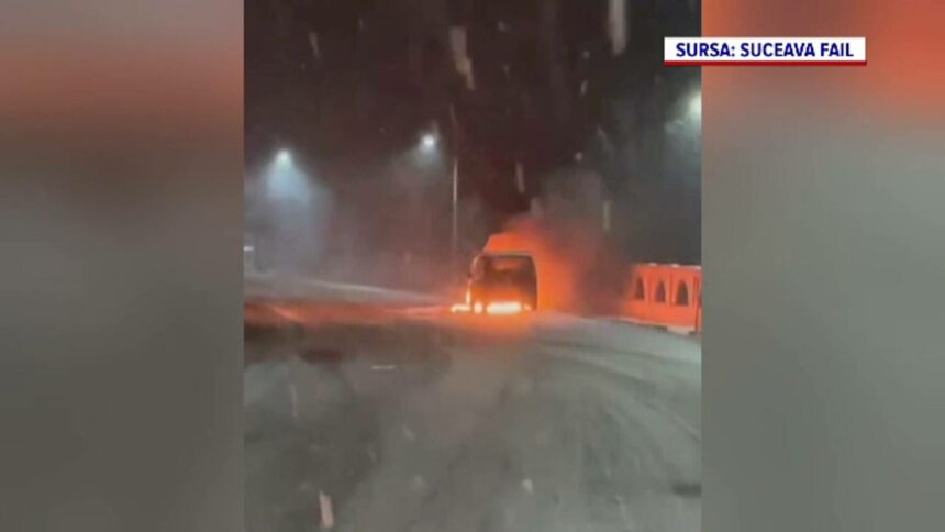 Incendiu la masina pe un drum din Suceava