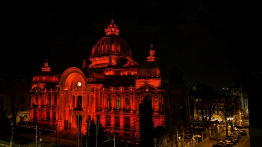 img Clădiri iluminate în roșu de Ziua Europeană 112